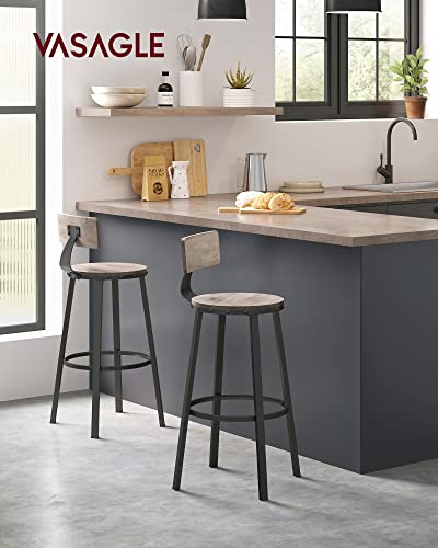 Bar Stools, Kitchen Chairs with Metal Frame, Seat Height 73.2 cm, Easy Assembly, Industrial Design, Greige Black Set of 2