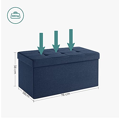 Storage Ottoman Bench, Chest with Lid, Foldable Seat, Bedroom, Hallway, Space-saving, 80L Capacity, Hold up to 300 kg, Padded, Dark Blue