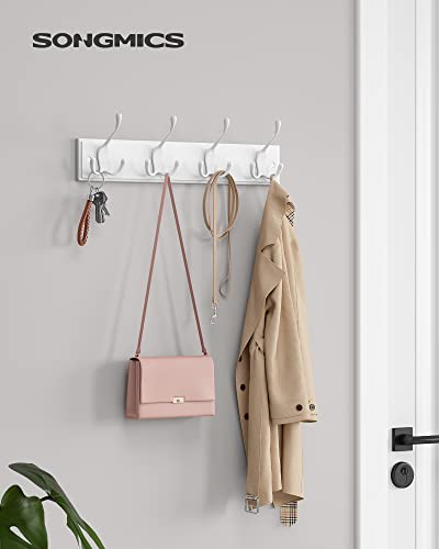 Wall Mounted Coat Rack, Hook Rack with 4 Tri-Hooks, for Clothes, Keys, Hats, Purses, in The Entryway, Bathroom, Closet Room, White