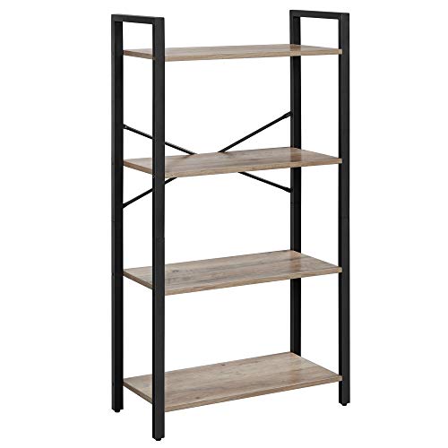 4-Tier Bookshelf, Storage Rack with Steel Frame, 120 cm High, for Living Room, Office, Study, Hallway, Industrial Style, Greige and Black