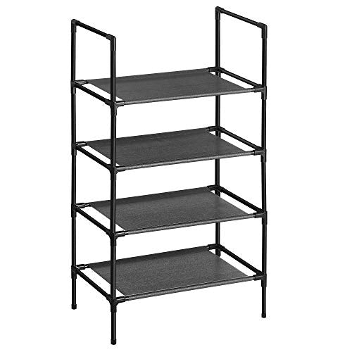 4-Tier Shoe Rack, Shoe Storage Organiser with Metal Frame, Non-Woven Fabric Layer, for Hallway, Bedroom, Living Room, 45 x 28 x 80 cm, Black