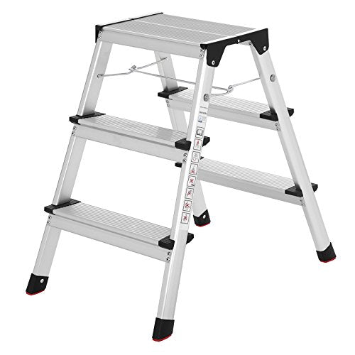 Alu Step Ladder, Household Ladder, Light Weight 3 kg, Folding Multi-Purpose Steps on Both Sides 2 x 3 Stages