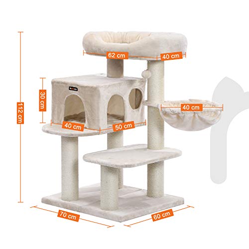 Cat Tree, Cat Tower with XXL Plush Perch, Cat Condo with Adjustable Units, Cat Toys, Extra Thick Posts Completely Wrapped in Sisal, Stable, Beige