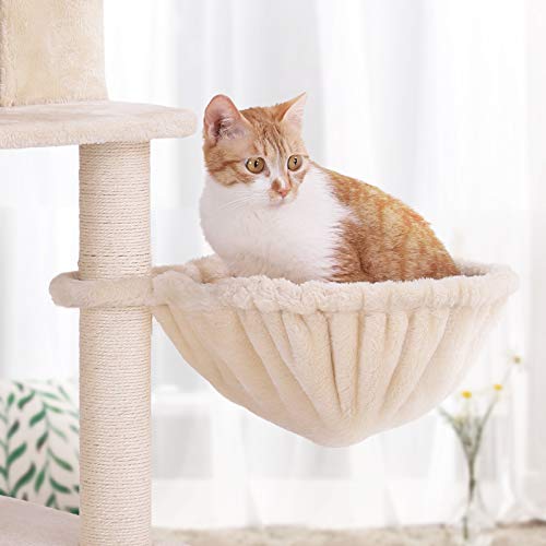 Cat Tree, Tall Cat Tower, 2 Caves, Beige