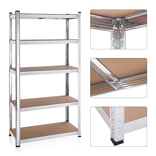 5-Tier Shelving Units, Set of 2 Steel Shelving Units for Storage, Tool-Free Assembly, for Garage, Shed, Load Capacity 875 kg, 40 x 90 x 180 cm, Silver