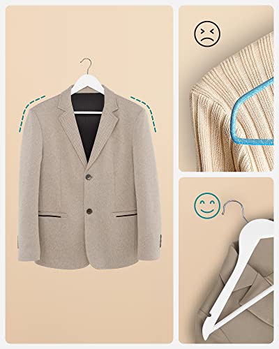 Wooden Hangers, 30 Pieces, Rack with Shoulder Grooves, Non-slip Trouser Bar and 360° Swivel Hook, for Complete Shirts Coats, White , Standard, Maple Wood, Metal