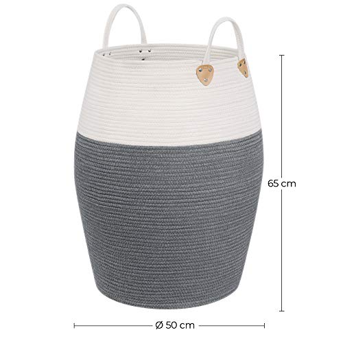 Cotton Rope, Storage Handle, 125L Laundry Basket, for Clothes, Toys, Blankets, Living Room, Bedroom, Grey and Beige