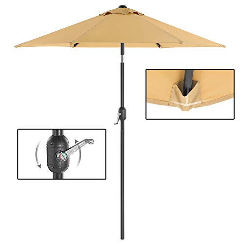 197 cm Garden Parasol Umbrella, UPF 50+, Sun Shade, 30° Tilt in 2 Directions, Crank Handle for Opening and Closing, for Outdoor Gardens Pool Balcony Patio, Base Not Included, Taupe