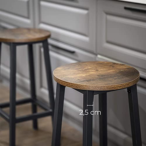 Set of 4 Kitchen Bar Stools with Steel Frame Height 65 cm Round Easy Assembly Industrial Design Vintage Brown / Black