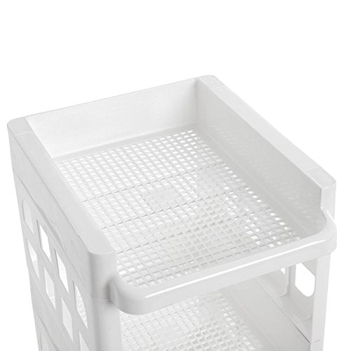 4 Tier Plastic Rolling Cart PP Storage Trolley with Castors for Kitchen Bathroom Utility and Organisation Cart White