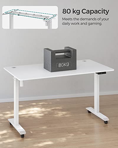 Height-adjustable electric desk, table frame, desk stand, without table top, with hook, infinitely adjustable, memory function, steel, white