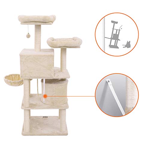 Cat Tree, Tall Cat Tower, 2 Caves, Beige