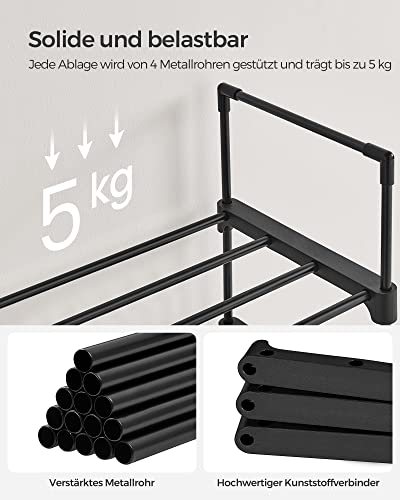 Shoe Rack, 10-Tier Metal Shoe Storage Organiser, Customisable Design, Metal Frame, Space-Saving Rack, for Dressing Room, Hallway, 30 x 45 x 174 cm, Black