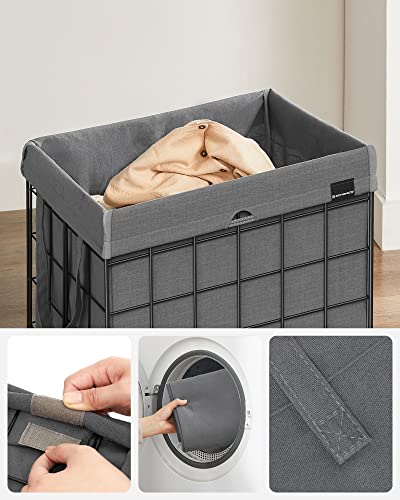 90L Laundry Basket, Collapsible Washing Basket, Laundry Hamper, Removable and Washable Bag, Metal Wire Frame, for Bedroom Bathroom, Black and Grey