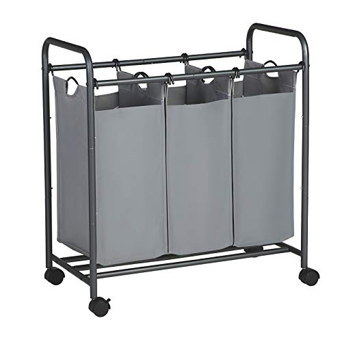 Rolling Laundry Sorter, Laundry Basket with 3 Removable Bags, Laundry Trolley, Toy Organiser on Wheels, Sturdy, 3 x 44L, Grey