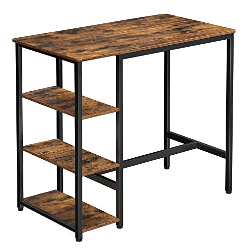 Bar Table, Kitchen Table, Dining Table with 3 Shelves, Stable Steel Structure, for Bar Party Cellar, Restaurant, 109 x 60 x 100 cm, Industrial Style, Easy to Assemble, Rustic Brown