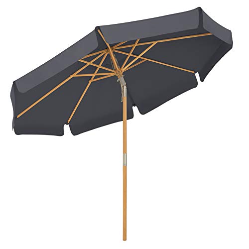 3 m Garden Umbrella, Octagonal Parasol with Sun Protection, Wooden Pole and Ribs, Tilt Mechanism, Base Not Included, for Balcony Terrace Garden Outdoor, Grey