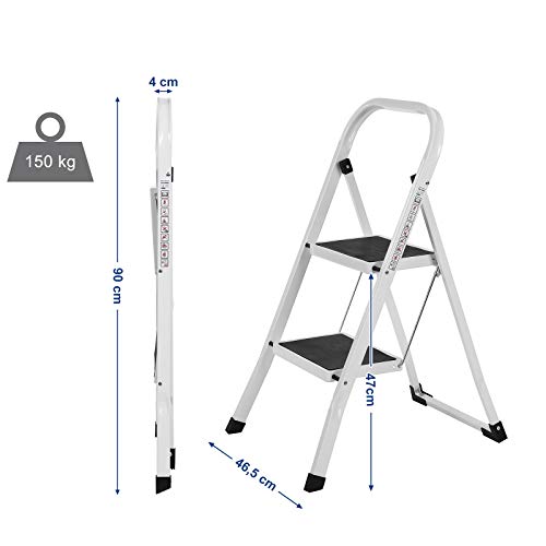 Songmics  Folding Step Ladder with 2 Steps, Folding Section, Safety Locking Mechanism, Easy to Store, Load Capacity 150 kg, TÜV Rheinland-Tested to EN14183