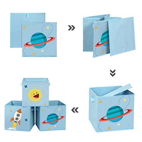 Storage Boxes, Set of 3, Toy Organiser Boxes, Foldable Storage Cubes with Two Handles, for Kid’s Room, Playroom, Bedroom, 30 x 30 x 30 cm, Space Theme, Blue 