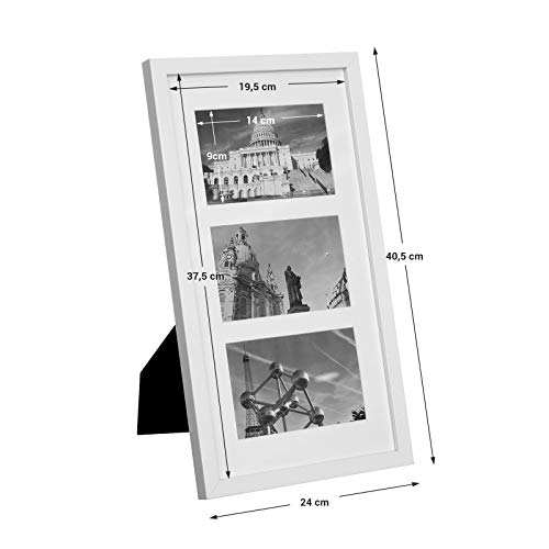 Triple Picture Frame, Photo Frame for Three 10 x 15 cm (4 x 6 Inch) Photos, Wall Mounted or Table Top Display, MDF, Glass Front, White