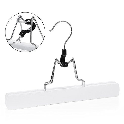 Pack of 12 Wooden Trouser Hangers Non-Slip Chrome Hook 360 Degree Rotating White