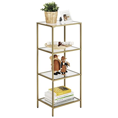 Bathroom Storage Shelf, Tempered Glass Storage Rack, 4-Tier Storage Unit, Sturdy, Easy to Assemble, for Living Room, Bedroom, Office, Golden