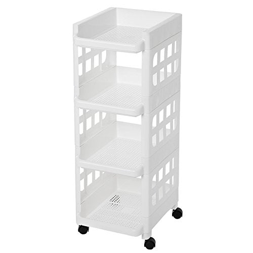 4 Tier Plastic Rolling Cart PP Storage Trolley with Castors for Kitchen Bathroom Utility and Organisation Cart White