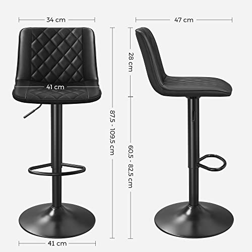 Songmics Bar Stools Set of 2 Height Adjustable Metal Back and Footrest with PU Cover and Padding for Dining Room Bar Kitchen Living Room up to 120 kg