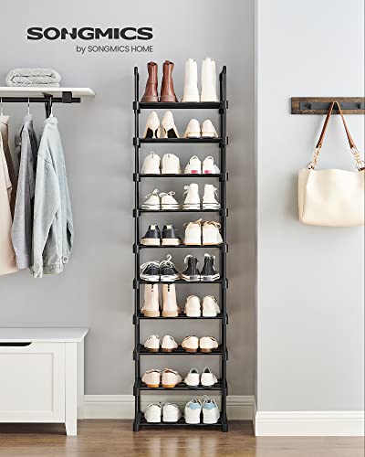 Shoe Rack, 10-Tier Metal Shoe Storage Organiser, Customisable Design, Metal Frame, Space-Saving Rack, for Dressing Room, Hallway, 30 x 45 x 174 cm, Black