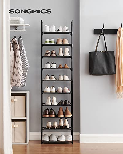 10-Tier Shoe Rack, Shoe Stand, Space-Saving Shoe Storage, 45 x 28 x 173 cm, Metal Frame, Non-Woven Fabric Shelves, for Hallway, Bedroom, Black