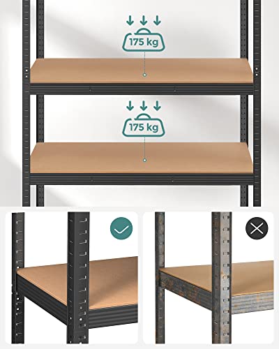 5-Tier Shelving Unit, Steel Shelving Unit for Storage, Tool-Free Assembly, for Garage, Shed, Load Capacity 875 kg, 60 x 120 x 200 cm, Black