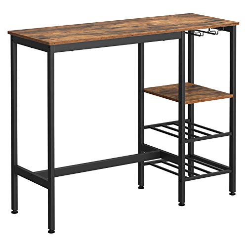 High Table, Dining Table, Bar Table, with Wine Glass Holder and Bottle Rack, for Living Room, Kitchen, 110 x 40 x 90 cm, Industrial, Rustic Brown and Black