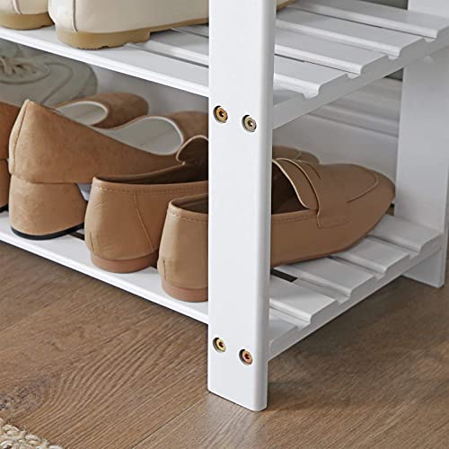 Bamboo Shoe Bench, 2-Tier Shoe Rack, Stable Shoe Organiser for Entryway, Living Room, Bench Seat Holds Up to 150 kg, 71 x 29 x 49 cm, White and Grey