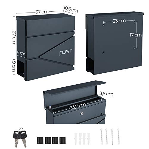 Modern Mailbox, Lockable Wall-Mounted Post Letter Box with Newspaper Holder, Easy to Install, Anthracite Grey