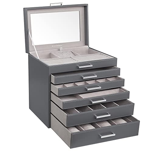 Jewellery Box, Jewellery Organiser, Large Jewellery case, with 6 Layers and 5 Drawers