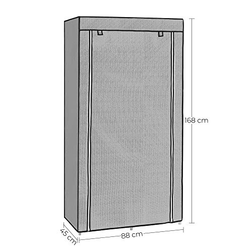 Fabric Wardrobe, Clothes Storage Organiser, 6 Shelves, 2 Hanging Rails, Non-Woven Fabric, Metal Frame, 88 x 45 x 168 cm, for Bedroom, Dressing Room, with Herringbone Pattern, Grey