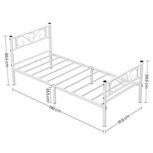 Single Bed Frame Bed Frame Metal Bed Frame Fits 3ft x 7ft Mattress Guest Bed Adult Kids Easy Assembly Small Spaces White