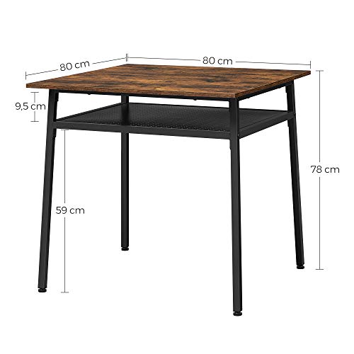 Dining Table for 2 People, Square Kitchen Table, Home Work Desk, 80 x 80 x 78 cm, with Storage Compartment, for Living Room, Office, Industrial, Rustic Brown and Black