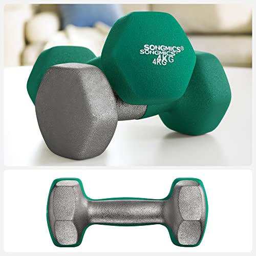 Dumbbells Set, 2 x 4 kg Neoprene Hand Weights, Home Gym Workouts, Waterproof and Non-Slip with Matte Finish, 20.5 x 9 cm, Green