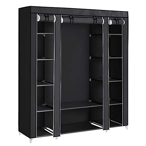 Portable Wardrobe, Foldable Closet, Clothes Storage Organiser with Hanging Rail, Shelves, Fabric Cover, for Bedroom, Cloakroom, 150 x 45 x 175 cm, Black