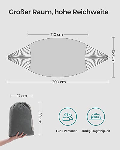 Hammock, 210 x 150 cm, Double Hammock, 300 kg Load Capacity, for Terrace, Balcony, Garden, Outdoor, Camping, with Carry Bag, Fastening Straps and Carabiners, Grey