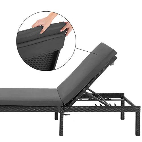 Sun Lounger, Sunbed with 5 cm Thick Mattress, Rattan-Like Surface, Reclining Backrest, 59 x 198 x 28 cm, Load Capacity 150 kg, for Garden, Terrace, Black