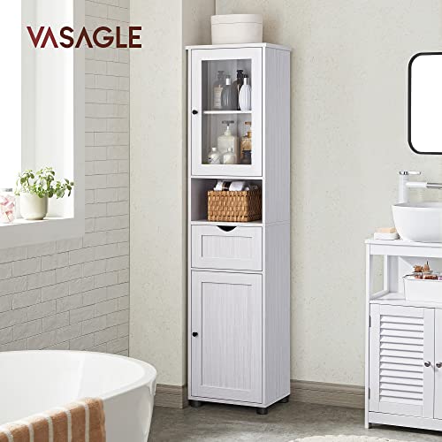 Bathroom Cabinet, Column Storage Unit with Adjustable Shelves, Door Cupboards, Drawers, Space-Saving, Wood White