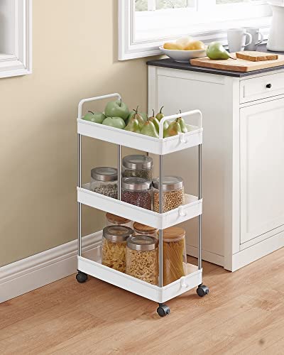 3-Tier Storage Trolley, Kitchen Shelf on Wheels, Bathroom Trolley, Space-Saving, with Handles, 22 x 40 x 67 cm, White