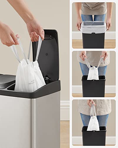 Rubbish Bags with Drawstring, 8L Bin Bags for 3 x 8L Bins from  and 5-8L Bin Code 008A, 2 Rolls, Total 90 Pieces, Waterproof, for Kitchen, White