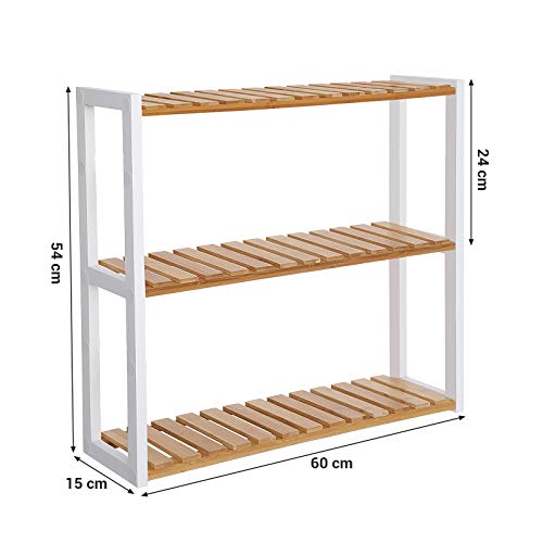 Bamboo Bathroom Shelf, 3-Tier Adjustable Plants Rack, Wall-Mounted or Stand, in the Living Room, Balcony, Kitchen, Natural and White