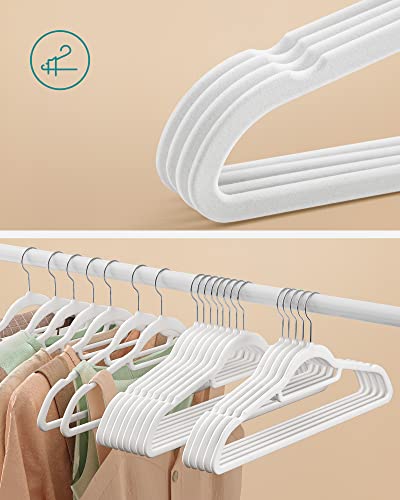 Velvet Hangers, 50 Pack, Non-Slip Clothes Hangers, 0.6 cm Thickness, Space Saving, 360° Swivel Hooks, 43.5 cm Long, for Coat, Jacket, Shirt, Dress, Trousers, White