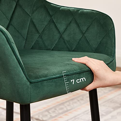 Set of 2 Upholstered Chairs with Armrests Seat Width 49 cm Metal Legs Velvet Cover Maximum Load 110 kg for Study Living Room Bedroom Green