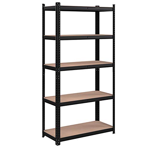 5-Tier Shelving Unit, Steel Shelving Unit for Storage, Tool-Free Assembly, for Garage, Shed, Load Capacity 875 kg, 40 x 90 x 180 cm, Black