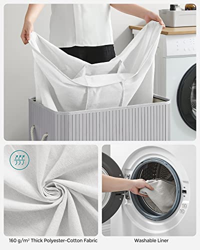 Laundry Hamper Basket with 3 Sections, Clip-on Lid and Handles, 150L Foldable, for Laundry Room, Bedroom, Bathroom, Grey